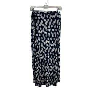 Chico's A Line Maxi Skirt Women 3 XL Navy Blue White Polka Dot Stretch Knit